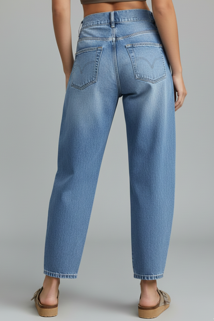 Damen Denim Jeans Mid-Waist Mit Frontverschluss