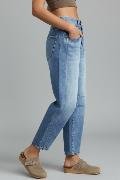 Damen Denim Jeans Mid-Waist Mit Frontverschluss