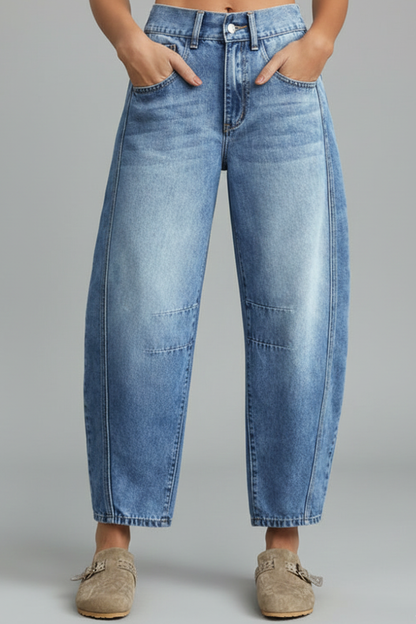 Damen Denim Jeans Mid-Waist Mit Frontverschluss