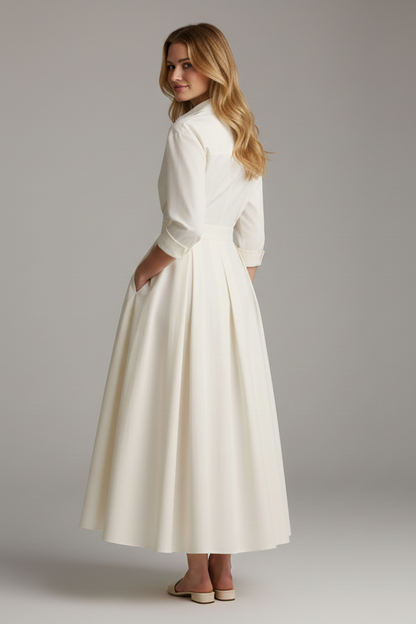 Damen Midikleid mit Knöpfen und Taillendetail
