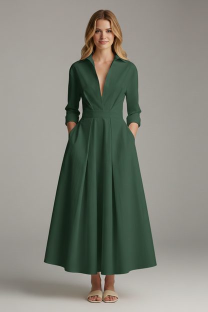 Damen Midikleid mit Knöpfen und Taillendetail