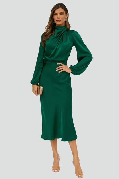 Damen Midikleid Hochhalter mit langen Ärmeln