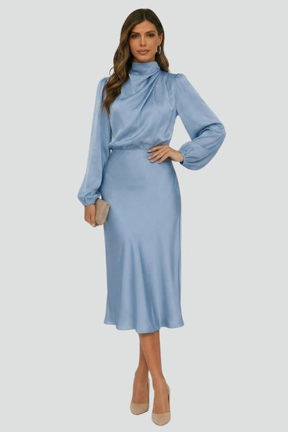 Damen Midikleid Hochhalter mit langen Ärmeln