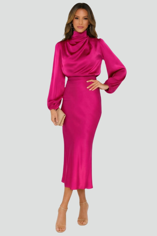Damen Midikleid Hochhalter mit langen Ärmeln
