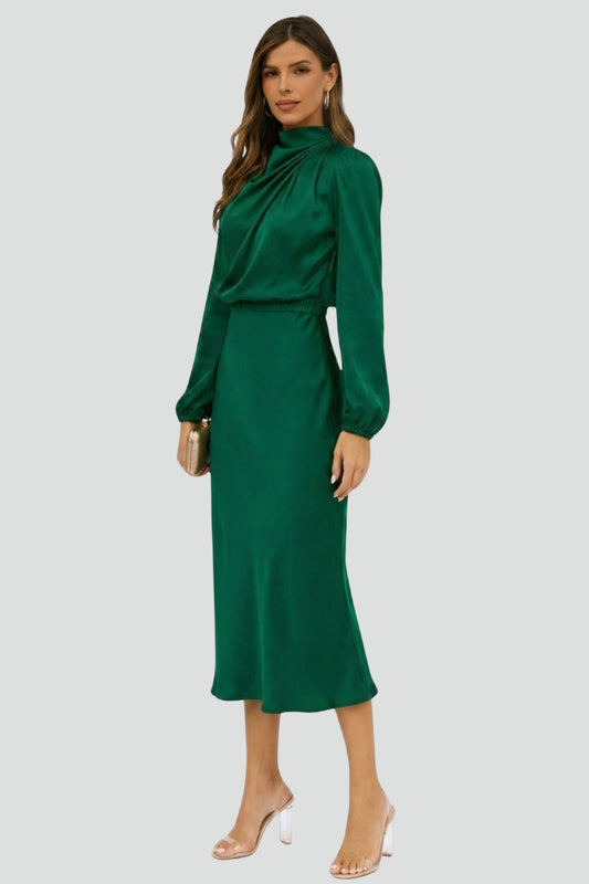 Damen Midikleid Hochhalter mit langen Ärmeln