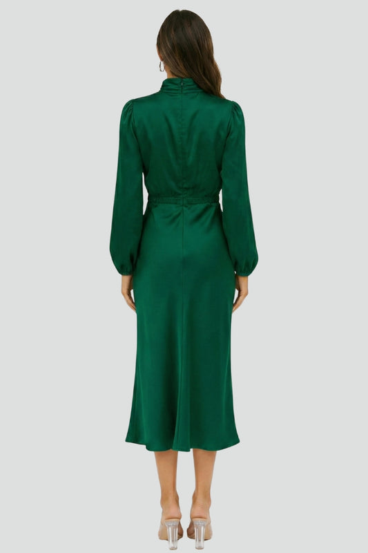 Damen Midikleid Hochhalter mit langen Ärmeln