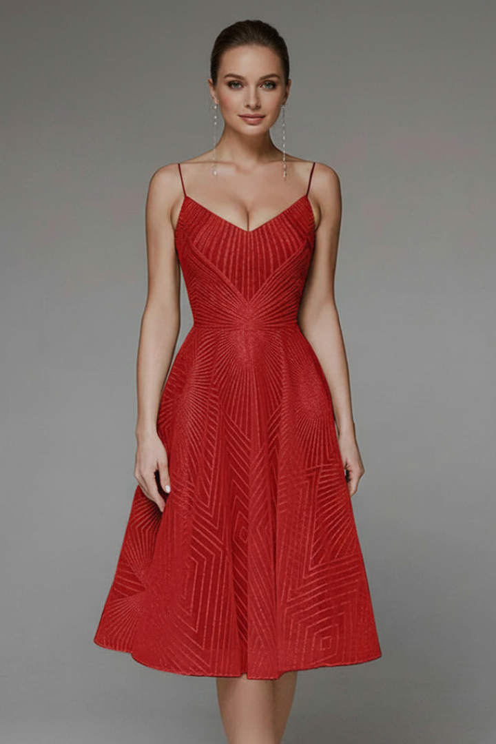 Damen Midikleid Spaghettiträger A-Linie