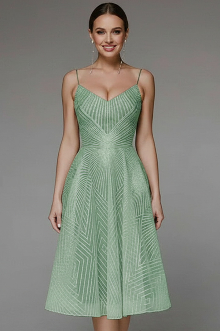 Damen Midikleid Spaghettiträger A-Linie