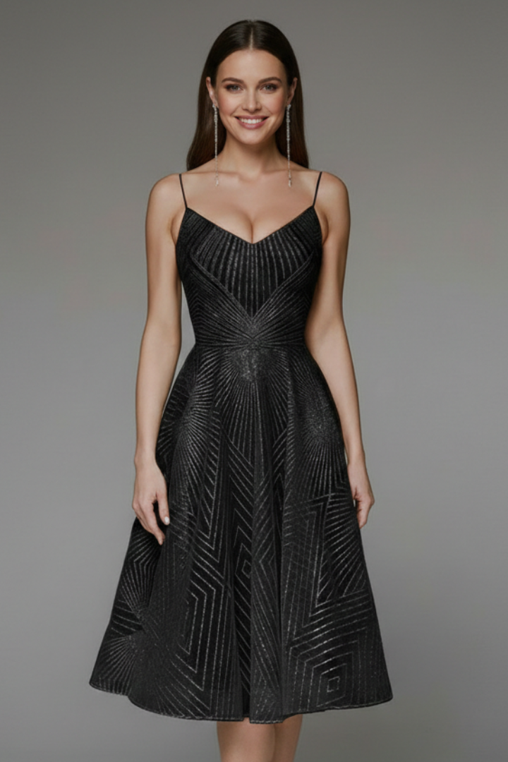 Damen Midikleid Spaghettiträger A-Linie