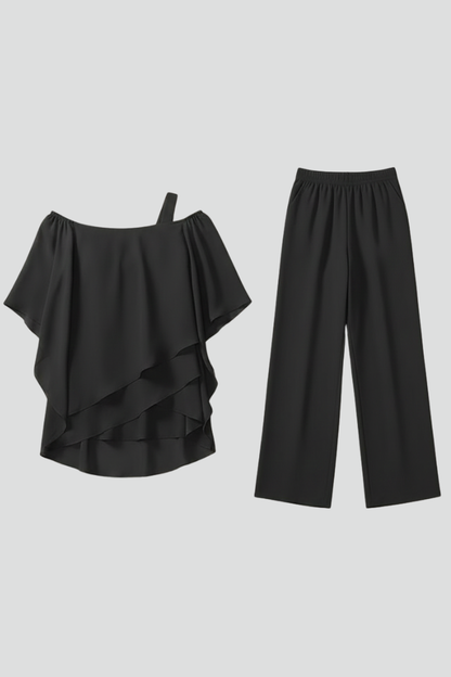 Damen Off-Shoulder Jumpsuit Fließend Weite Bein Schwarz - Norvielle