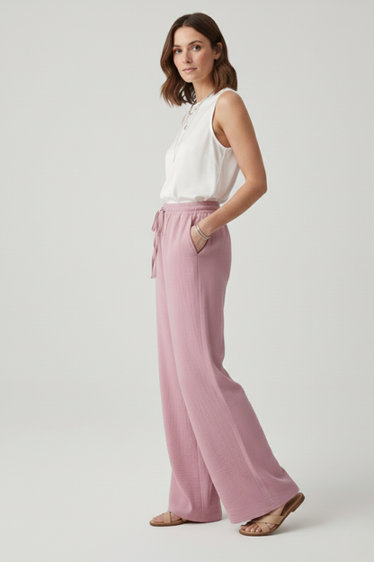 Damen Palazzo-Hose mit Kordelzug und Seitentaschen