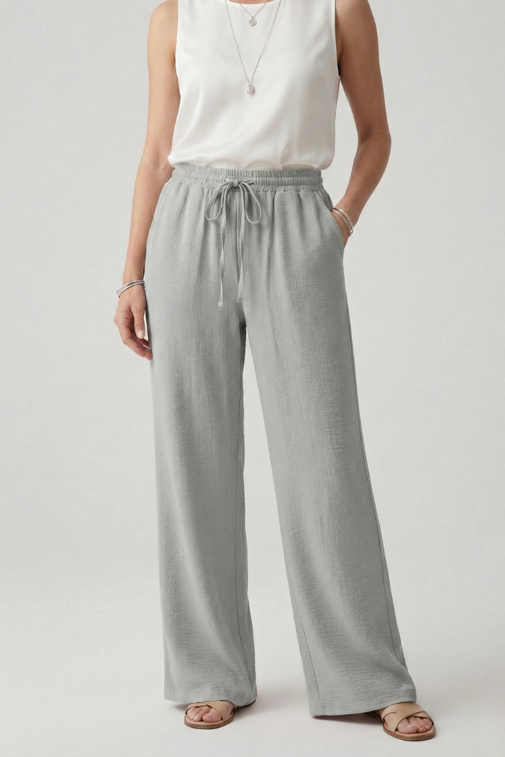 Damen Palazzo-Hose mit Kordelzug und Seitentaschen