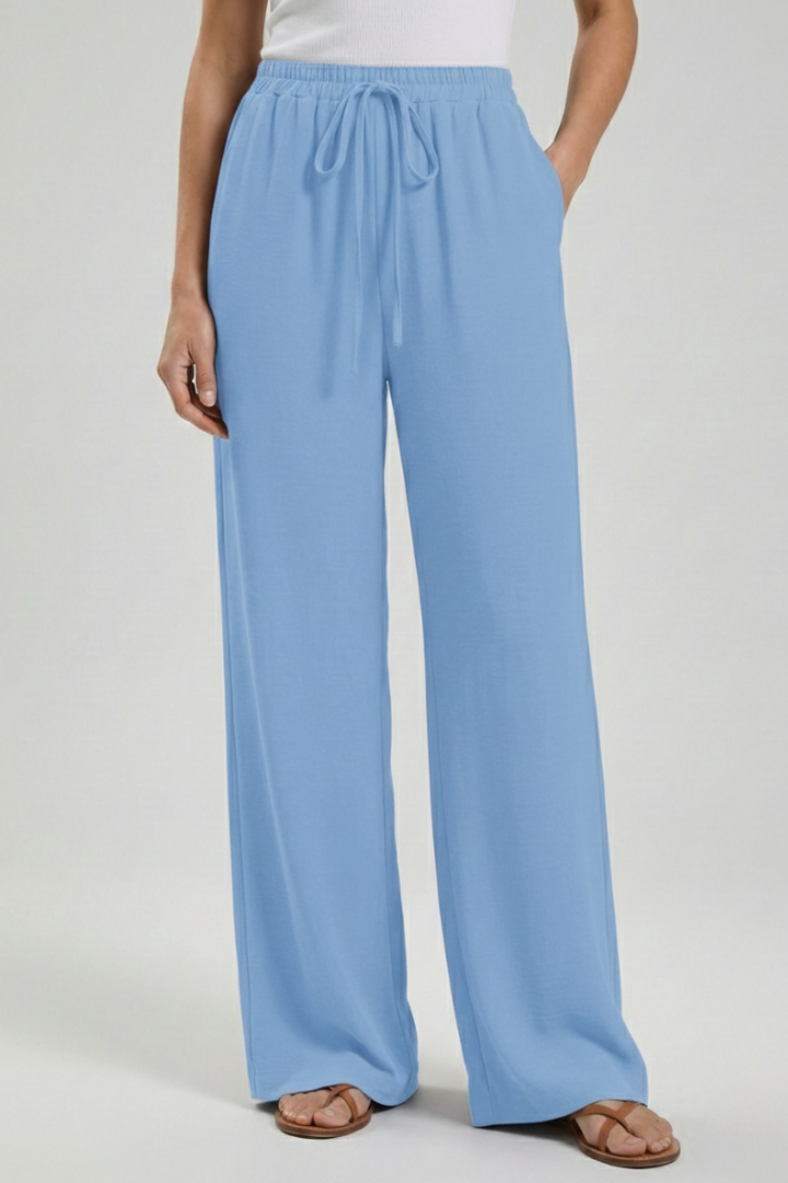 Damen Palazzo-Hosen Kordelzug Seitentaschen