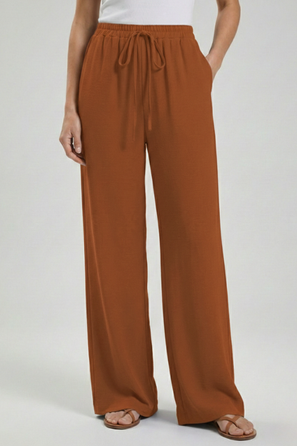Damen Palazzo-Hosen Kordelzug Seitentaschen