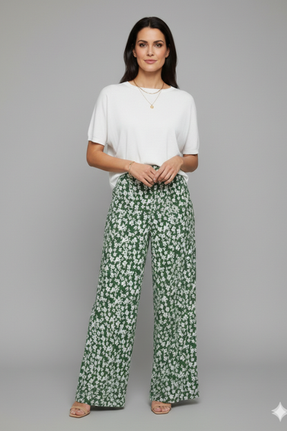 Damen Palazzo-Hose Blumenmuster Weite Beine