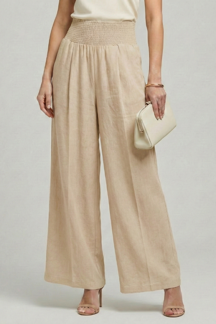 Damen Palazzo-Hose Hocher Bund Falten