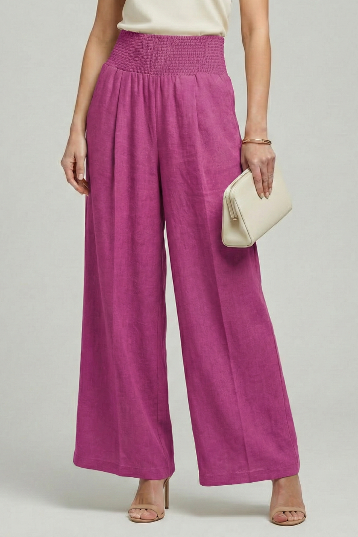 Damen Palazzo-Hose Hocher Bund Falten