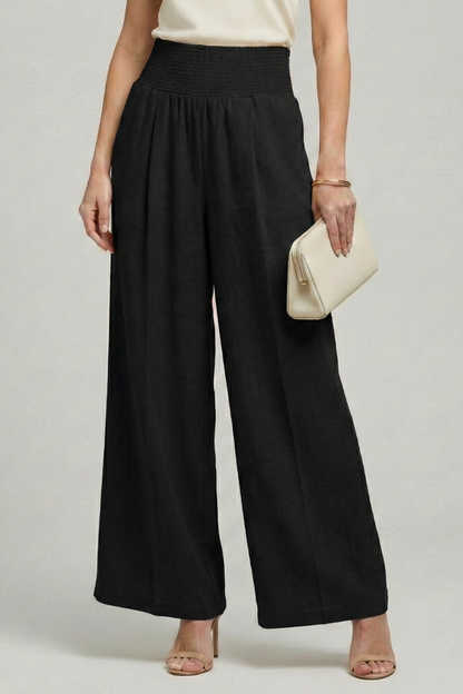 Damen Palazzo-Hose Hocher Bund Falten
