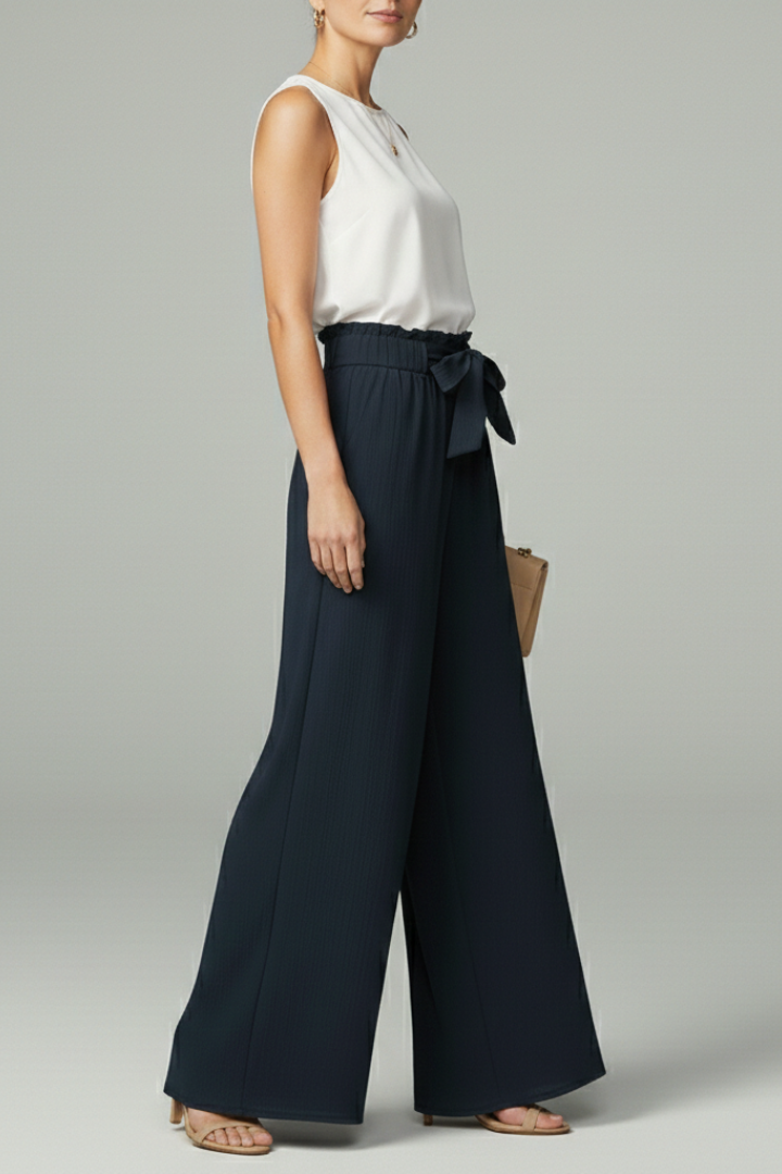 Damen Palazzo-Hosen Bindegürtel Weites Bein