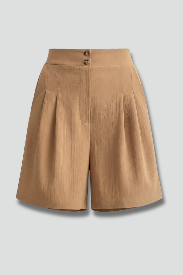 Damen Shorts Hochtaille Falten Maßgeschneidert Schwarz - Norvielle