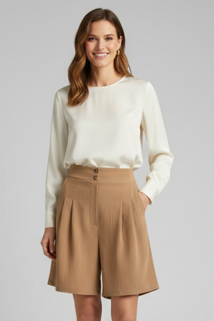 Damen Shorts Hochtaille Falten Maßgeschneidert