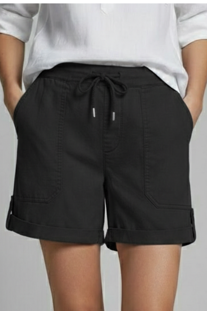 Damen Shorts Kordelzug Taschen Beige