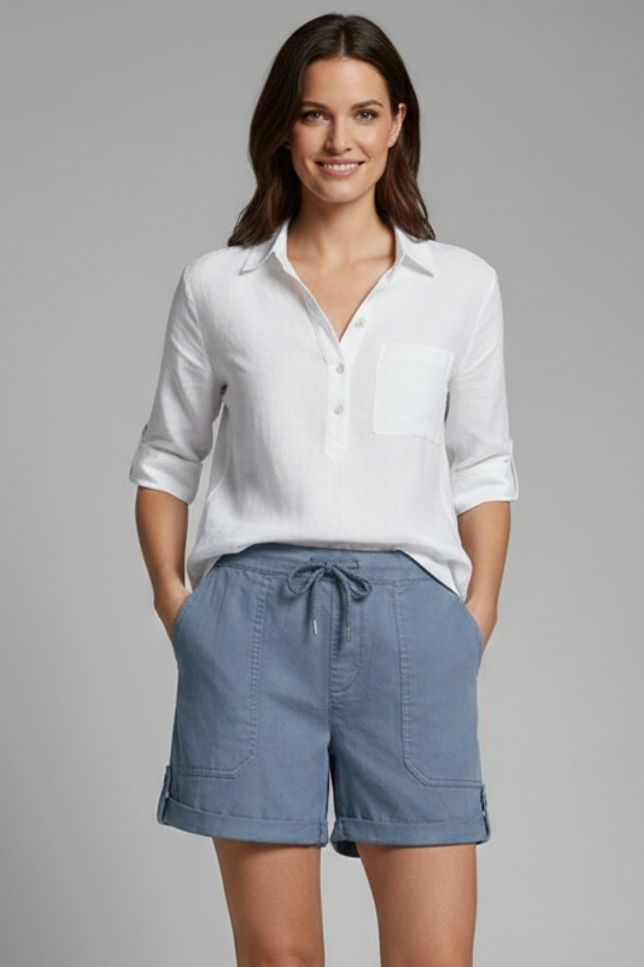 Damen Shorts Kordelzug Taschen Beige