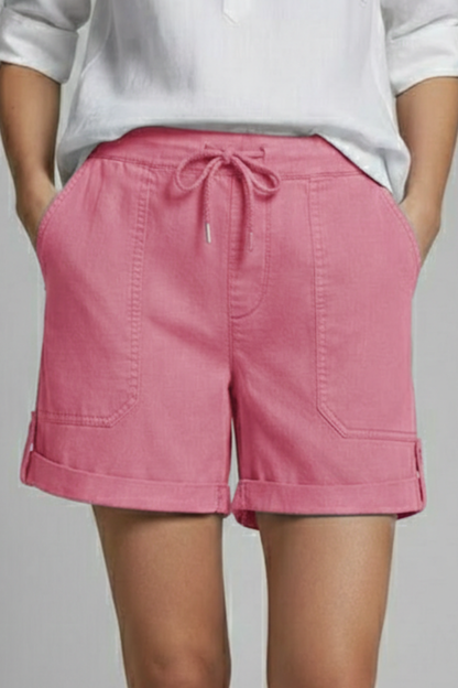 Damen Shorts Kordelzug Taschen Beige