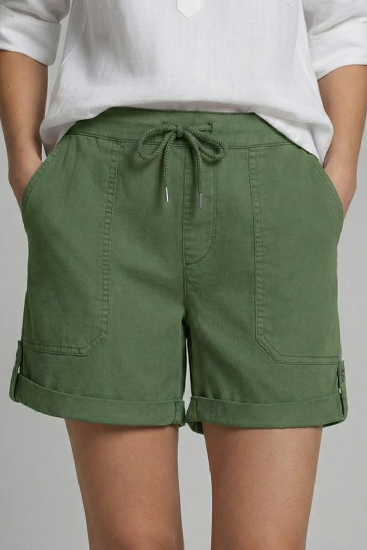 Damen Shorts Kordelzug Taschen Beige