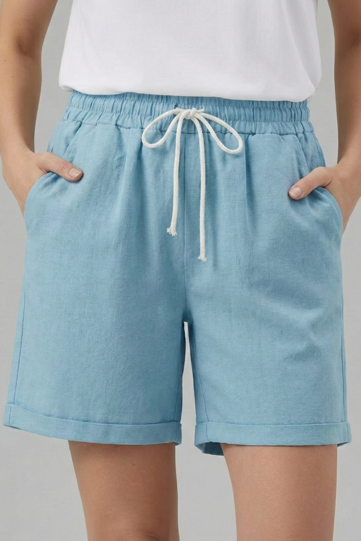 Damen Shorts Kordelzugbund Taschen Beige
