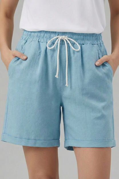 Damen Shorts Kordelzugbund Taschen Beige