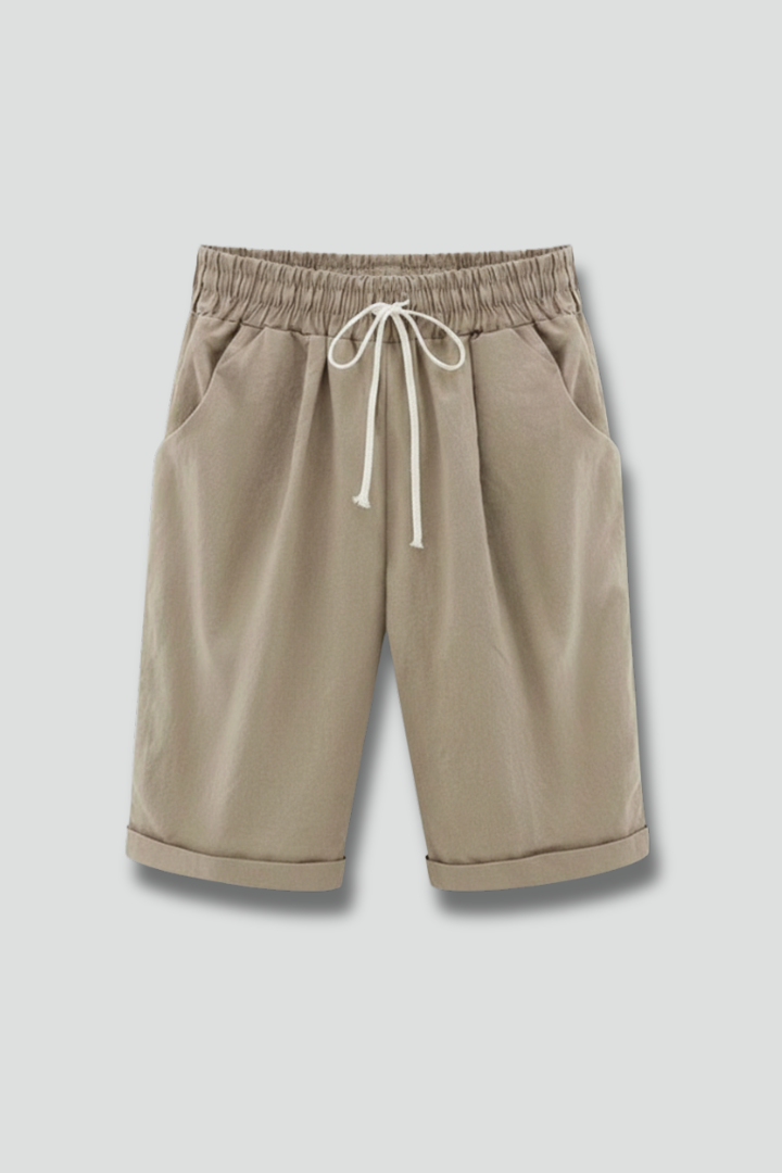 Damen Shorts Kordelzugbund Taschen Beige - Norvielle