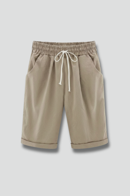 Damen Shorts Kordelzugbund Taschen Beige - Norvielle