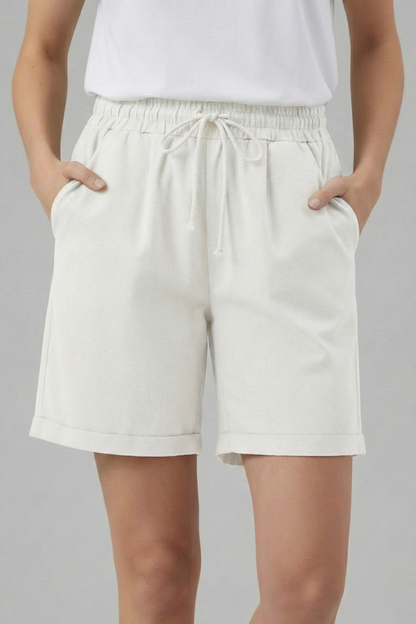 Damen Shorts Kordelzugbund Taschen Beige