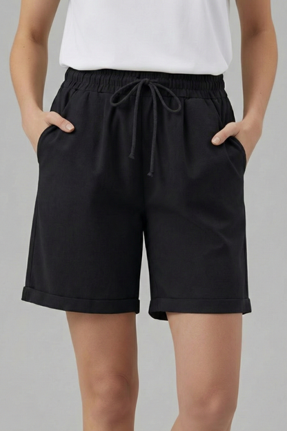 Damen Shorts Kordelzugbund Taschen Beige