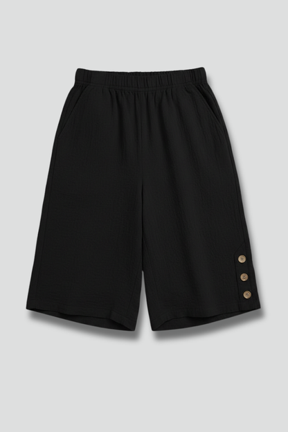Damen Shorts Elastischer Bund Weites Bein Knöpfe - Norvielle