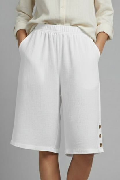 Damen Shorts Elastischer Bund Weites Bein Knöpfe