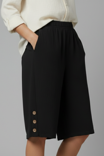 Damen Shorts Elastischer Bund Weites Bein Knöpfe