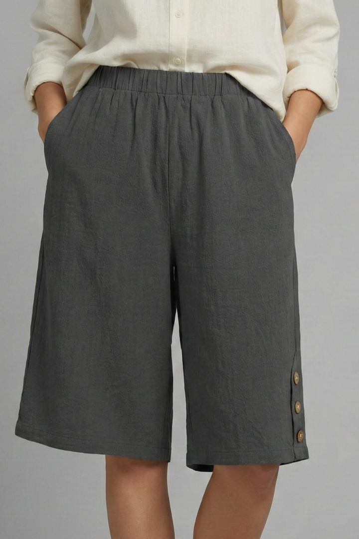 Damen Shorts Elastischer Bund Weites Bein Knöpfe
