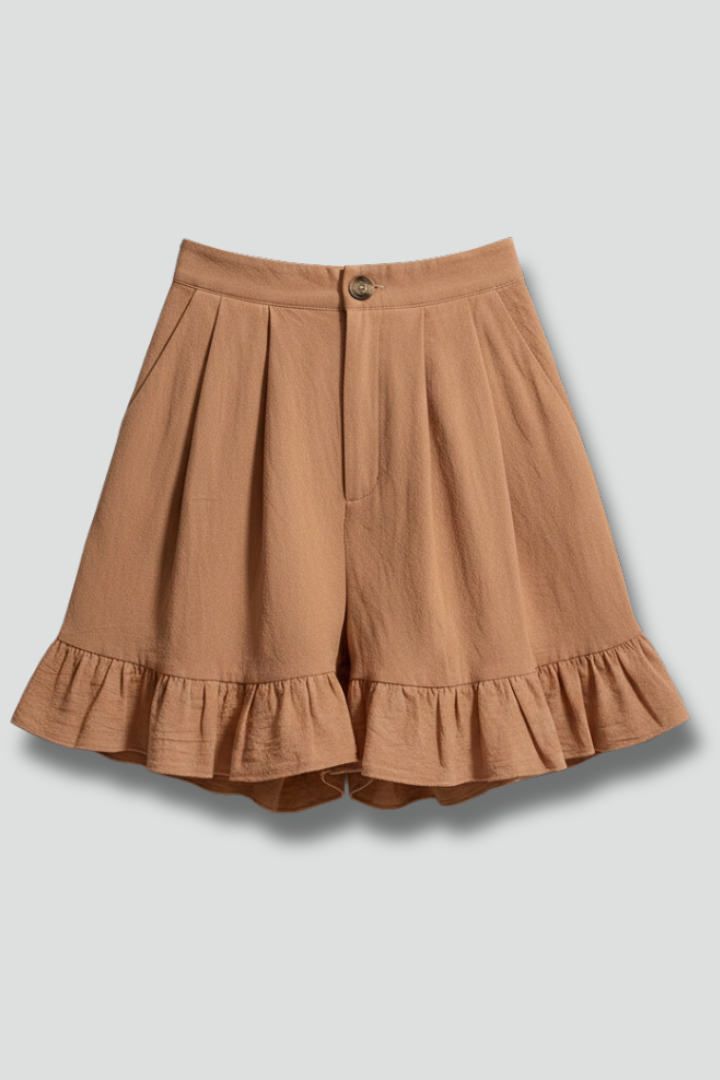 Damen Casual Shorts Hochtailliert Rüschen Saum - Norvielle