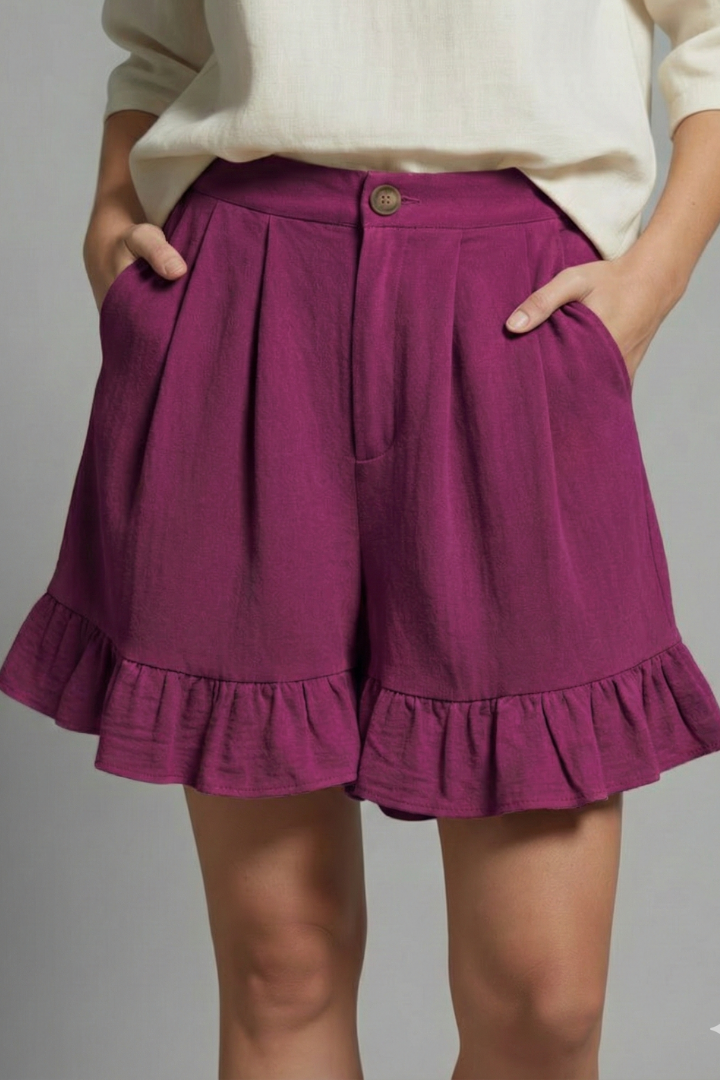 Damen Casual Shorts Hochtailliert Rüschen Saum