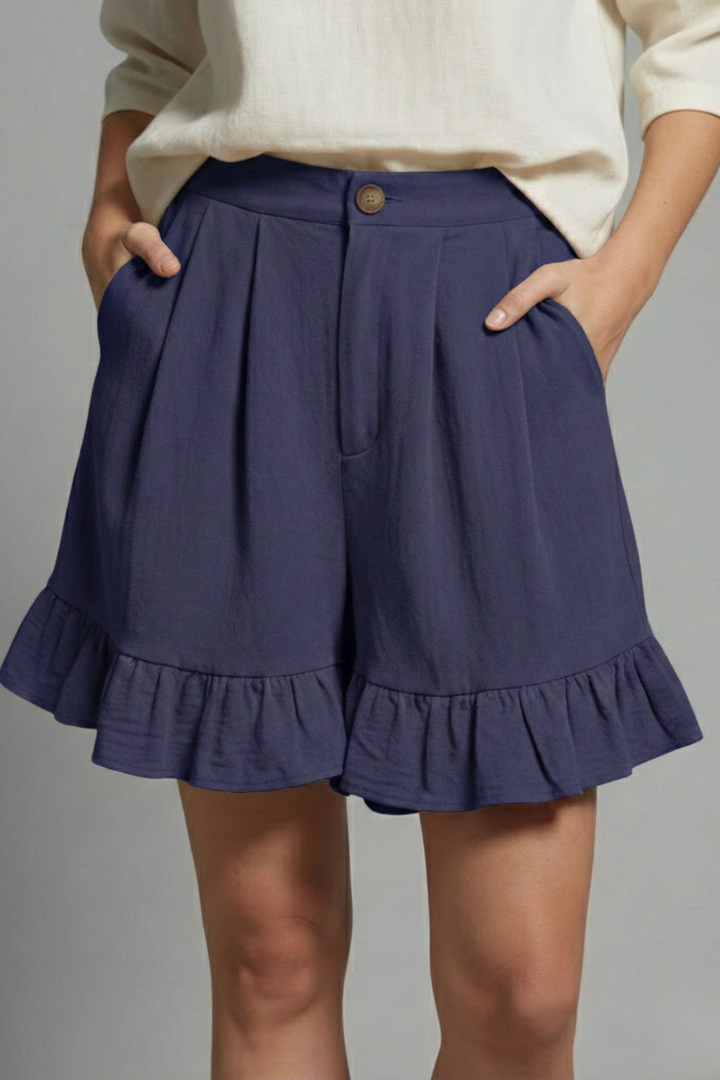 Damen Casual Shorts Hochtailliert Rüschen Saum