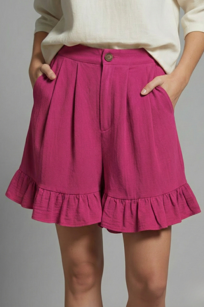Damen Casual Shorts Hochtailliert Rüschen Saum