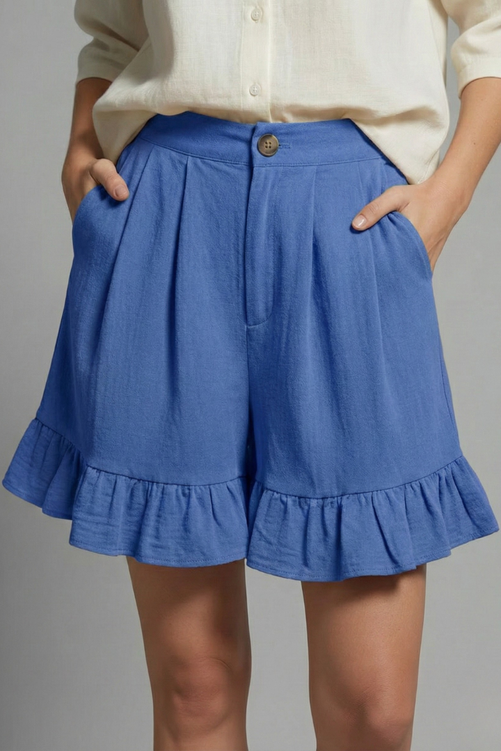 Damen Casual Shorts Hochtailliert Rüschen Saum