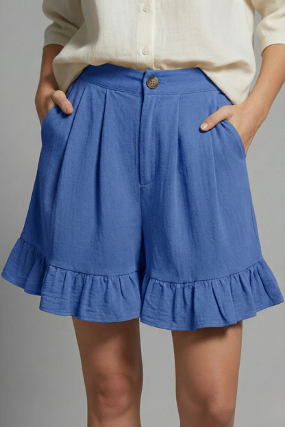 Damen Casual Shorts Hochtailliert Rüschen Saum