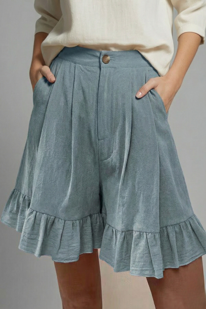 Damen Casual Shorts Hochtailliert Rüschen Saum