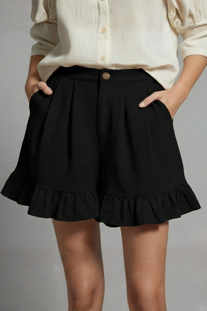 Damen Casual Shorts Hochtailliert Rüschen Saum