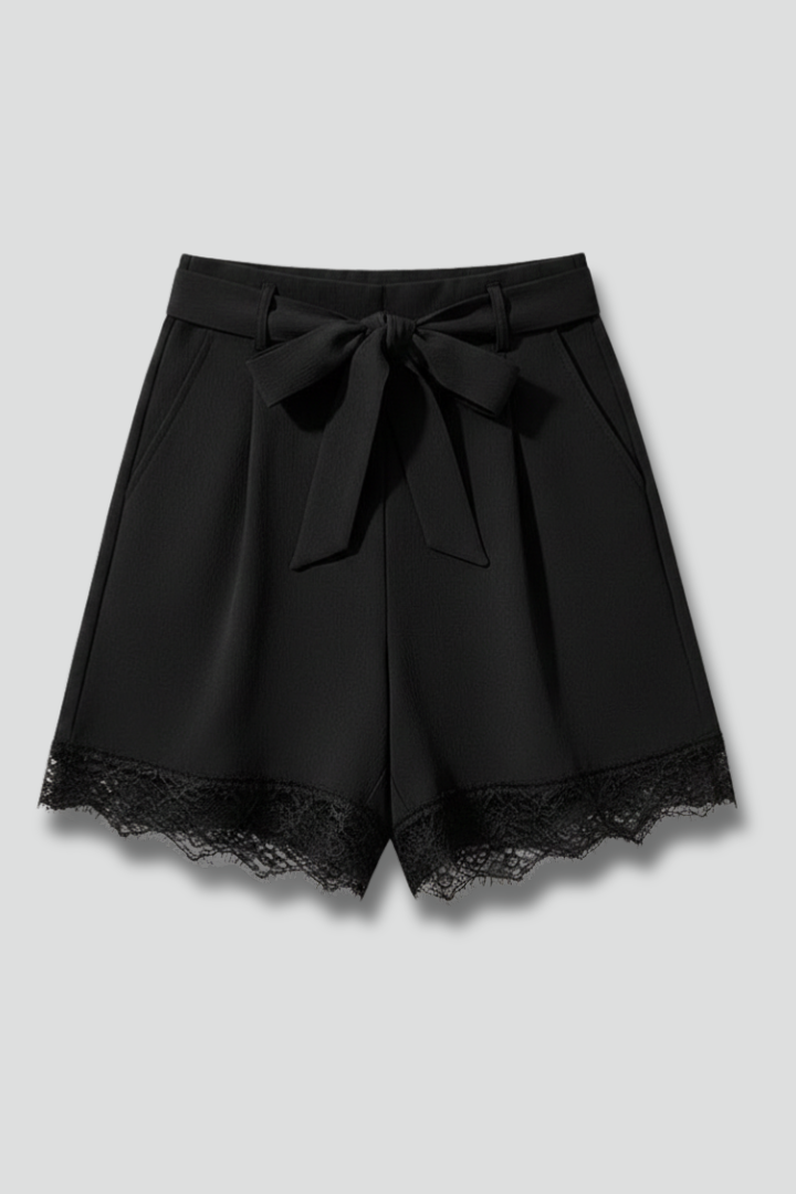 Damen Shorts Bindebund Besatzdetail Weiss - Norvielle