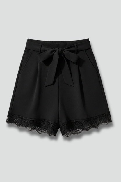 Damen Shorts Bindebund Besatzdetail Weiss - Norvielle