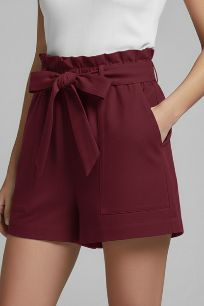 Damen Shorts Bindebund Taschen Beige